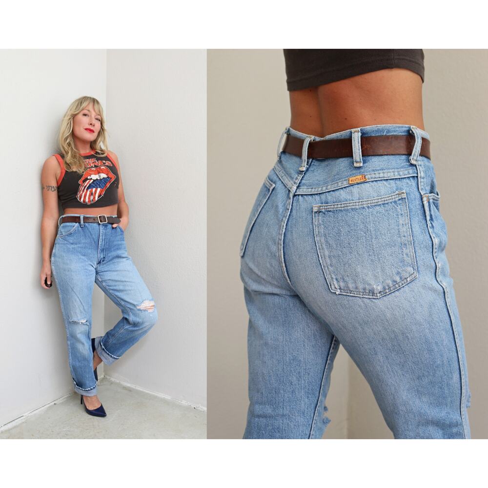 1980's Vintage USA Made Rustler Distressed Jeans ~ Women's SM MD 30"  31" Waist